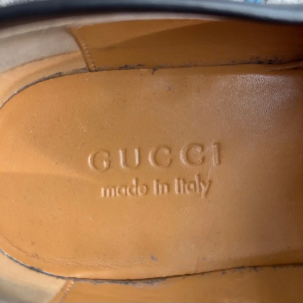 Gucci black men’s Jordaan Loafers with Gold accents made in Italy Sz 6 /US 8
